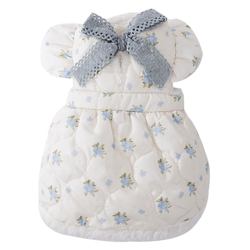 KFX-5466301 Winter Dog Dress with Bow Decoration and Flannel Lining for Small Dogs
