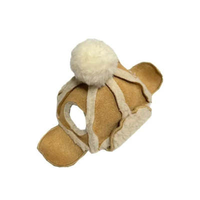 KFX-5466557 Fleece-Lined Thermal Windproof Lamb Fur Pet Hat - Monochrome, Sizes S and M