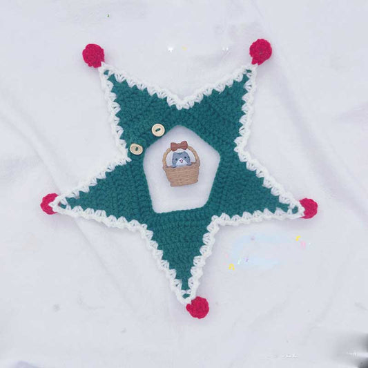 KFX-5469501 Christmas Wool Knitted Collar for Pets - Red and Green Star Pattern, Sizes XS to L