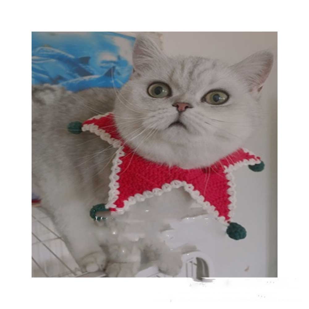 KFX-5469501 Christmas Wool Knitted Collar for Pets - Red and Green Star Pattern, Sizes XS to L