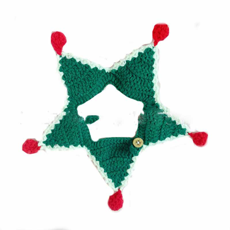 KFX-5469501 Christmas Wool Knitted Collar for Pets - Red and Green Star Pattern, Sizes XS to L
