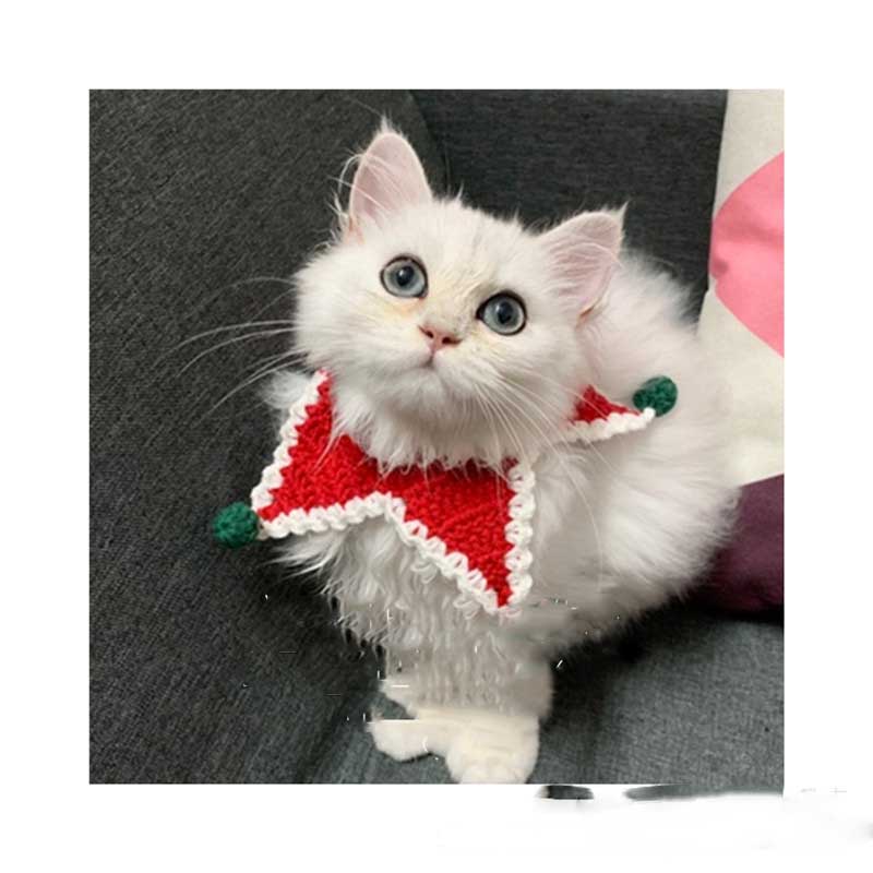 KFX-5469501 Christmas Wool Knitted Collar for Pets - Red and Green Star Pattern, Sizes XS to L