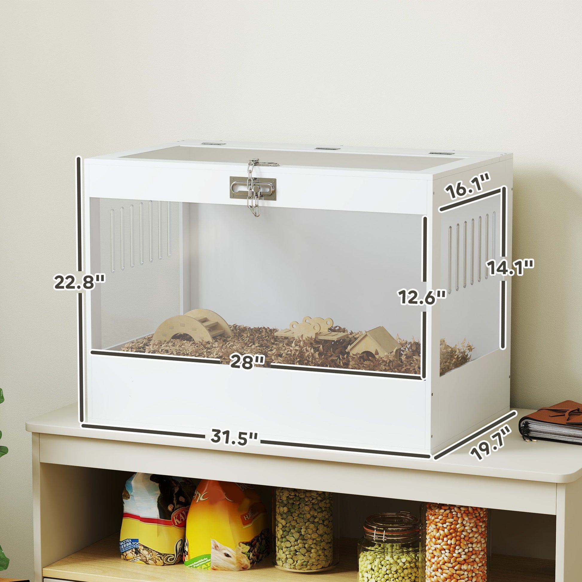 KFX-5471165 Spacious Multi-Level Hamster Cage with Openable Top, Hut, Ladder & Seesaw