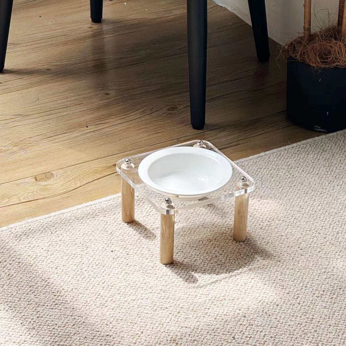 KFX-5471293 Elevated Ceramic Cat Bowl and Dog Basin with Wooden Rack – Anti-Tumble Design in Various Colors