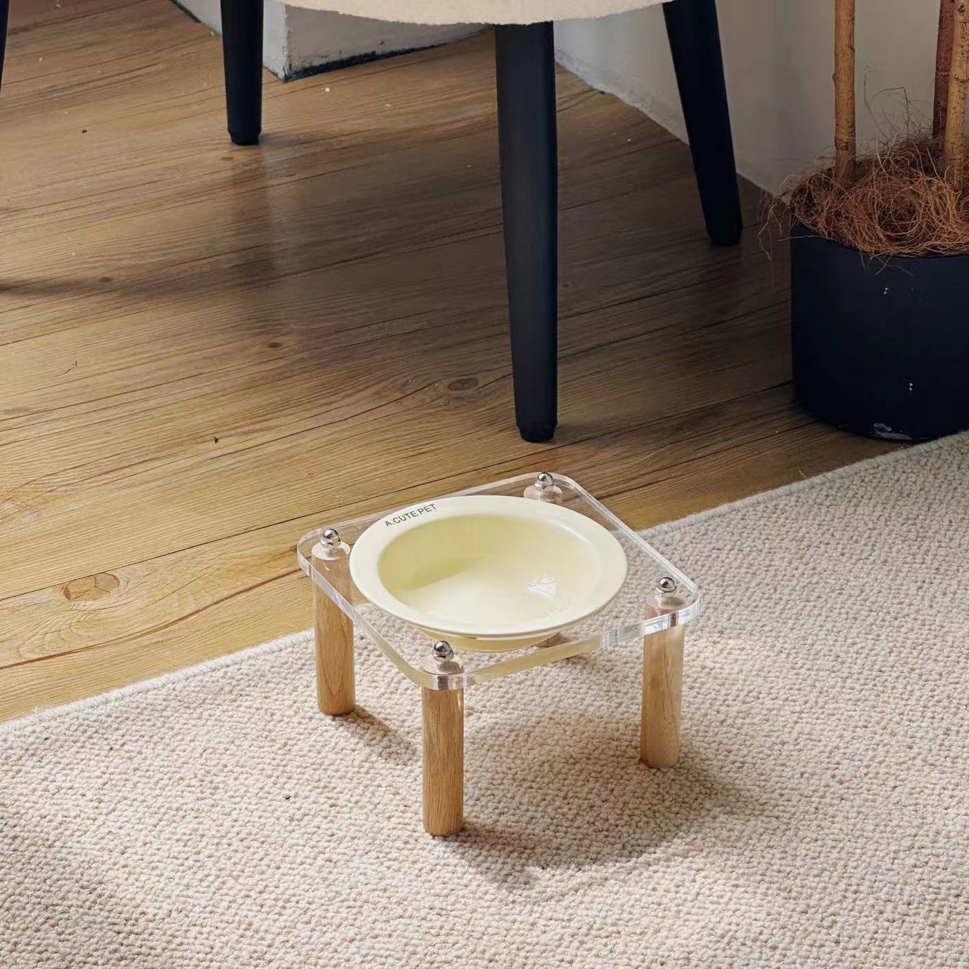 KFX-5471293 Elevated Ceramic Cat Bowl and Dog Basin with Wooden Rack – Anti-Tumble Design in Various Colors