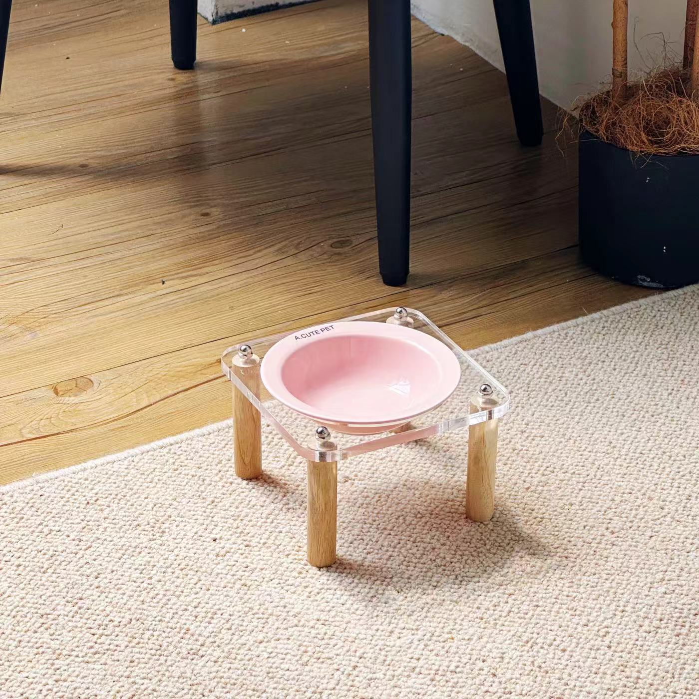 KFX-5471293 Elevated Ceramic Cat Bowl and Dog Basin with Wooden Rack – Anti-Tumble Design in Various Colors