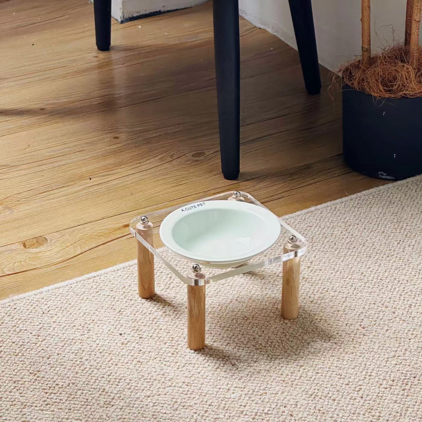 KFX-5471293 Elevated Ceramic Cat Bowl and Dog Basin with Wooden Rack – Anti-Tumble Design in Various Colors
