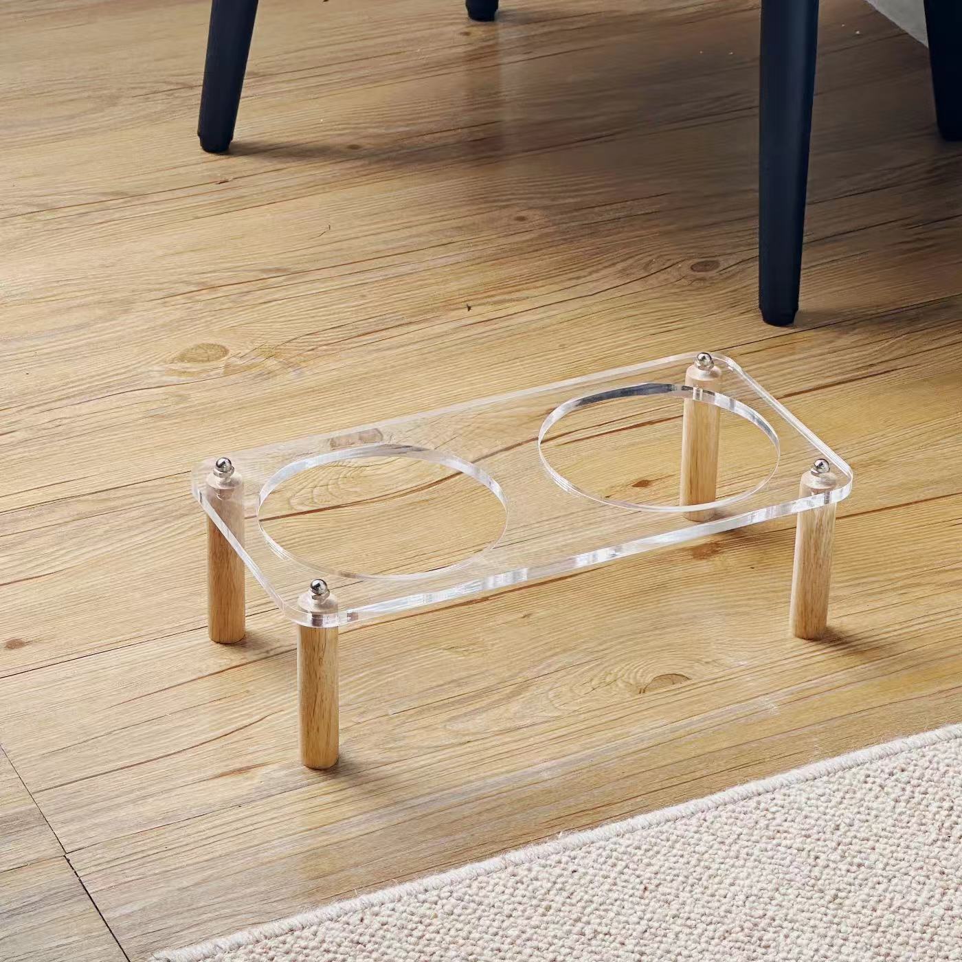 KFX-5471293 Elevated Ceramic Cat Bowl and Dog Basin with Wooden Rack – Anti-Tumble Design in Various Colors