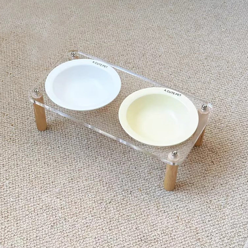 KFX-5471293 Elevated Ceramic Cat Bowl and Dog Basin with Wooden Rack – Anti-Tumble Design in Various Colors