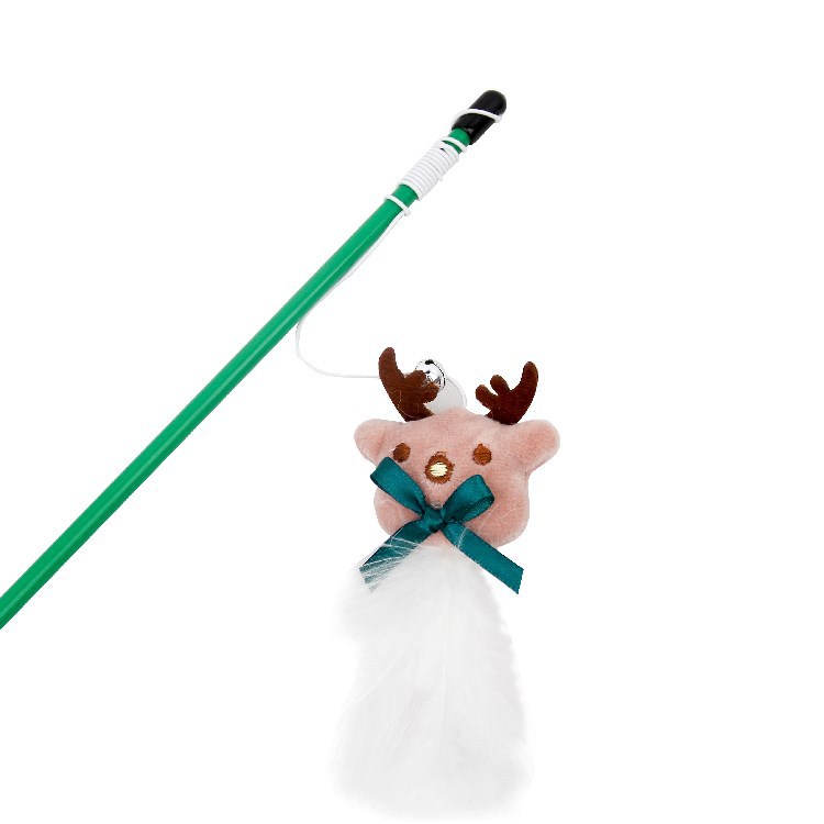 KFX-5472317 Funny Cat Stick with Plastic Old Man Reindeer and Fur Ball - Perfect for Pet Playtime