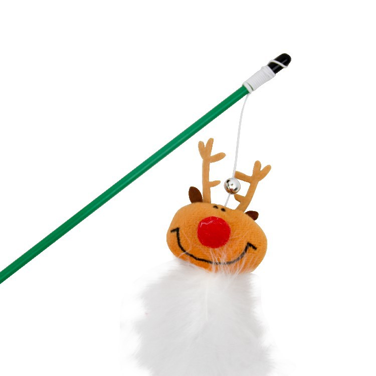 KFX-5472317 Funny Cat Stick with Plastic Old Man Reindeer and Fur Ball - Perfect for Pet Playtime