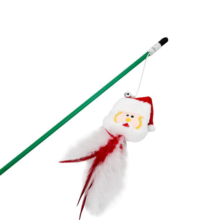 KFX-5472317 Funny Cat Stick with Plastic Old Man Reindeer and Fur Ball - Perfect for Pet Playtime