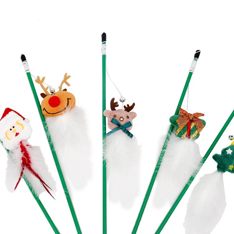 KFX-5472317 Funny Cat Stick with Plastic Old Man Reindeer and Fur Ball - Perfect for Pet Playtime
