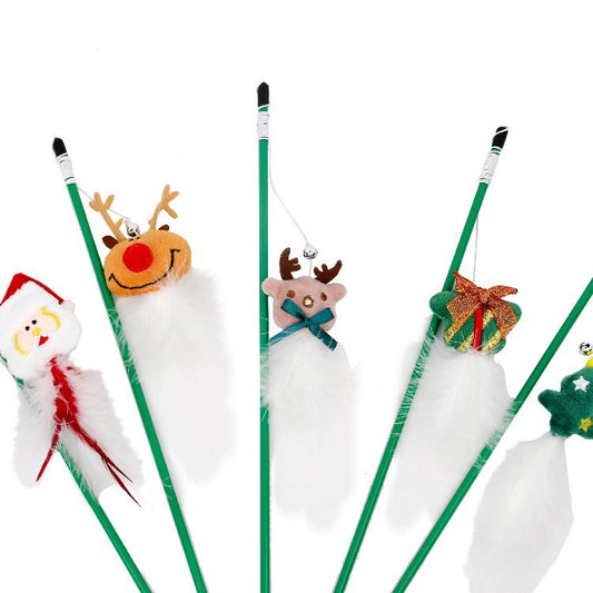 KFX-5472317 Funny Cat Stick with Plastic Old Man Reindeer and Fur Ball - Perfect for Pet Playtime