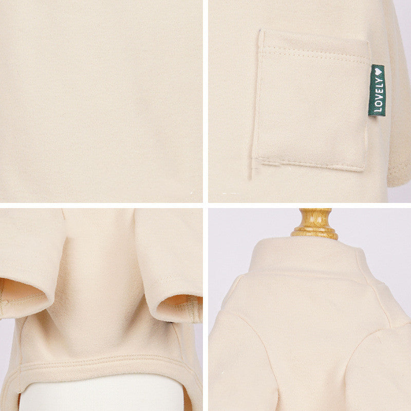 KFX-5472573 Warm Thickened Sweatshirt for Dogs and Cats - Solid Color Options in Pink, Light Blue, Gray, and Beige