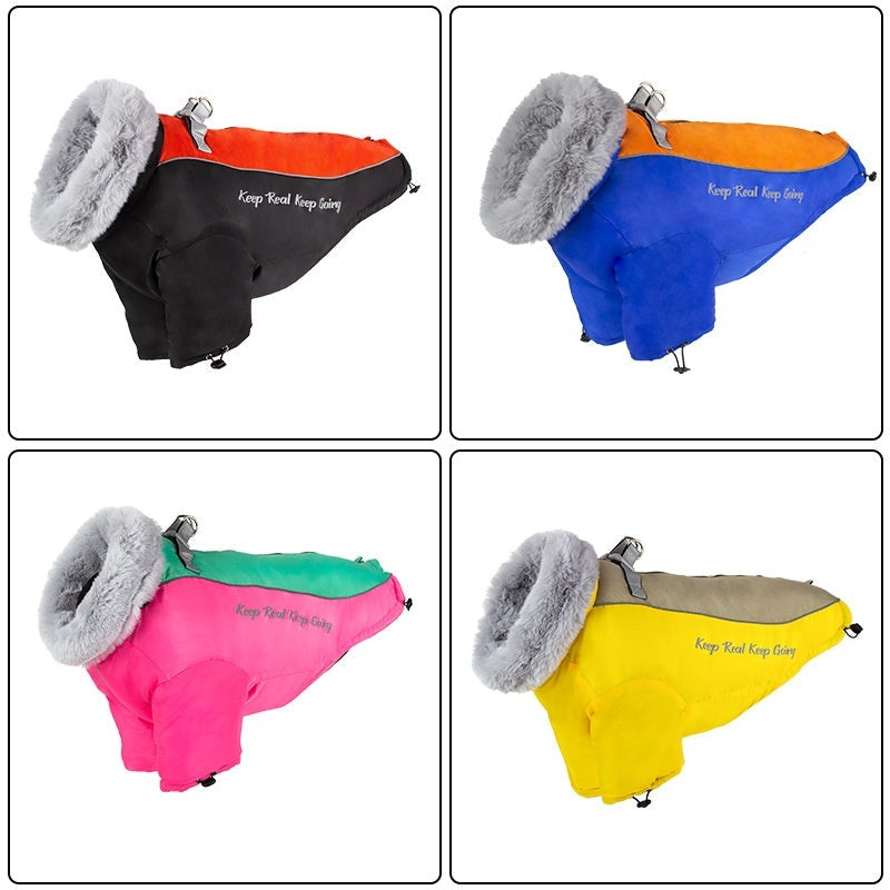 KFX-5473085 Warm Windproof Dog Coat for Large Dogs - Thickened Two-Legged Design in Pink, Blue, Black, Yellow