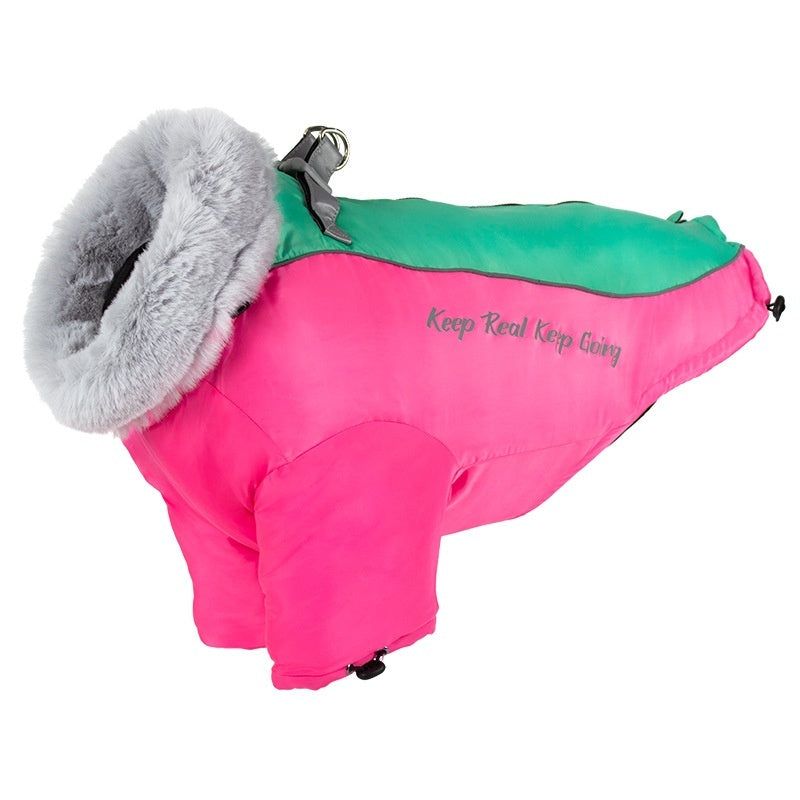 KFX-5473085 Warm Windproof Dog Coat for Large Dogs - Thickened Two-Legged Design in Pink, Blue, Black, Yellow