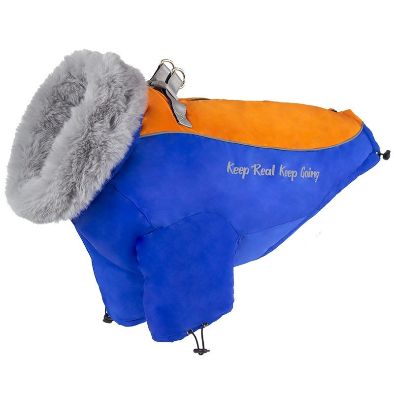 KFX-5473085 Warm Windproof Dog Coat for Large Dogs - Thickened Two-Legged Design in Pink, Blue, Black, Yellow
