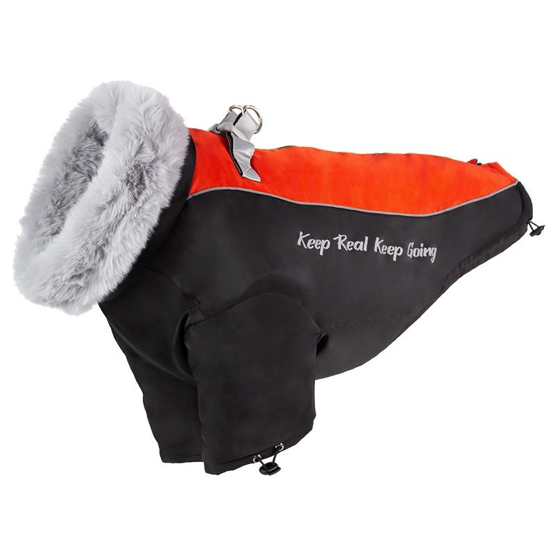 KFX-5473085 Warm Windproof Dog Coat for Large Dogs - Thickened Two-Legged Design in Pink, Blue, Black, Yellow