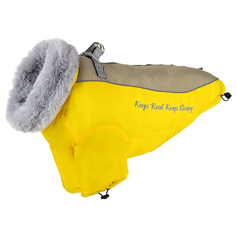 KFX-5473085 Warm Windproof Dog Coat for Large Dogs - Thickened Two-Legged Design in Pink, Blue, Black, Yellow