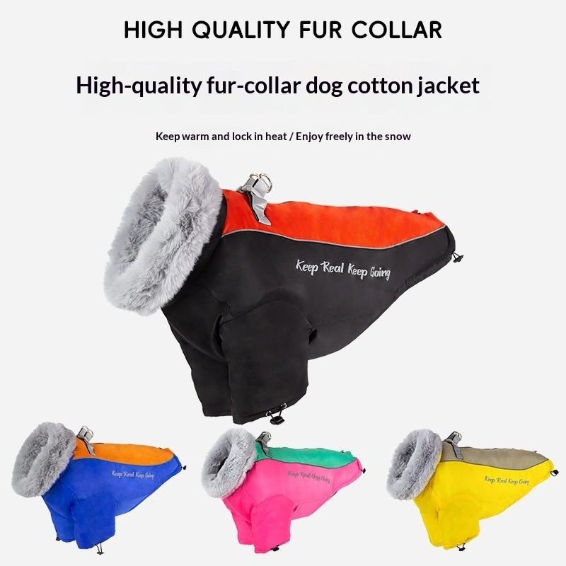 KFX-5473085 Warm Windproof Dog Coat for Large Dogs - Thickened Two-Legged Design in Pink, Blue, Black, Yellow