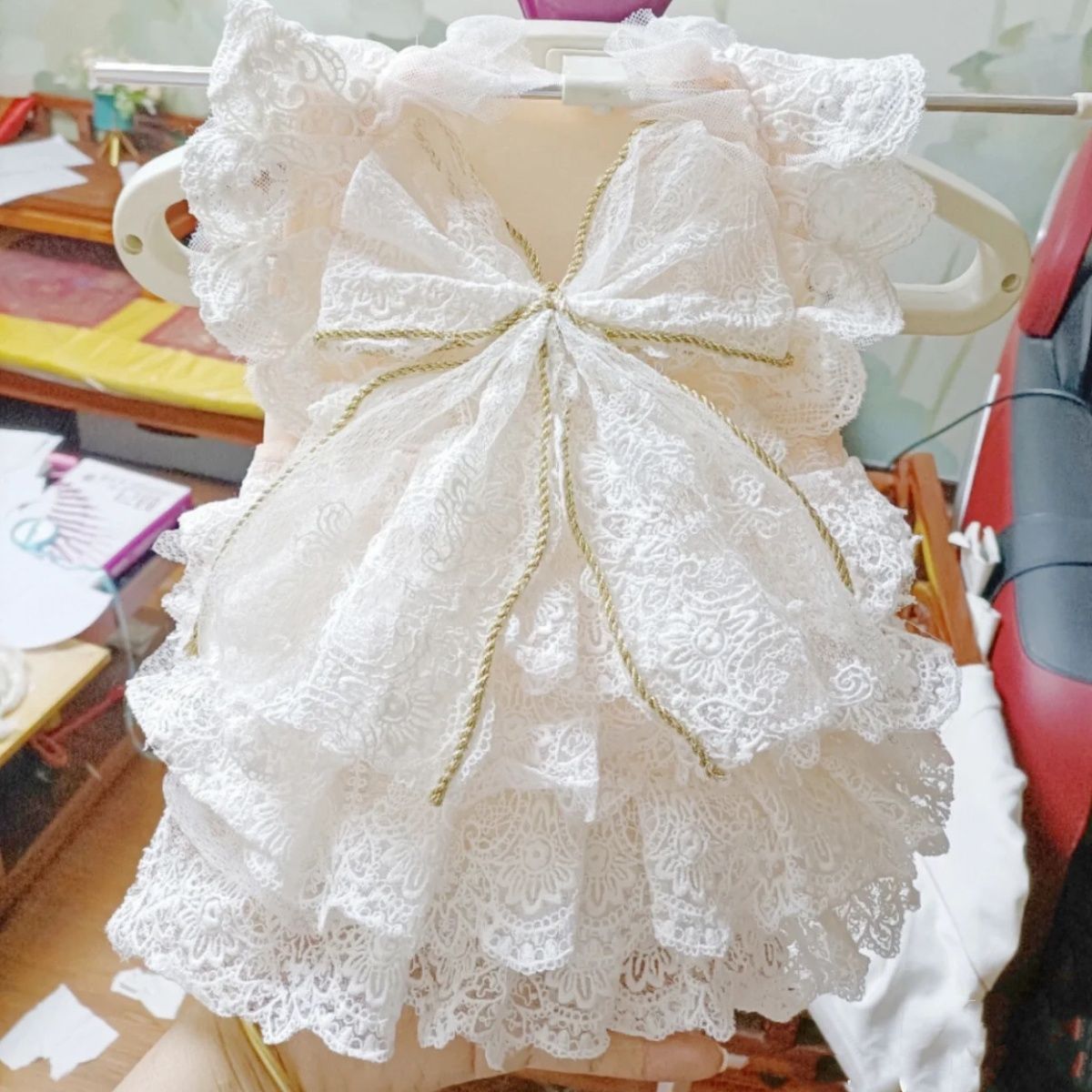 KFX-5473853 Elegant White Lace Princess Dress for Dogs - Wedding Outfit