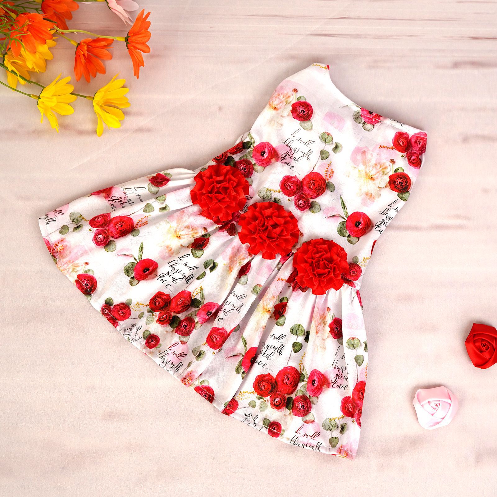 KFX-5474877 Cute Printed Skirt for Dogs and Cats in Pink Love Heart, Red Rose, and Rose Red Cherry