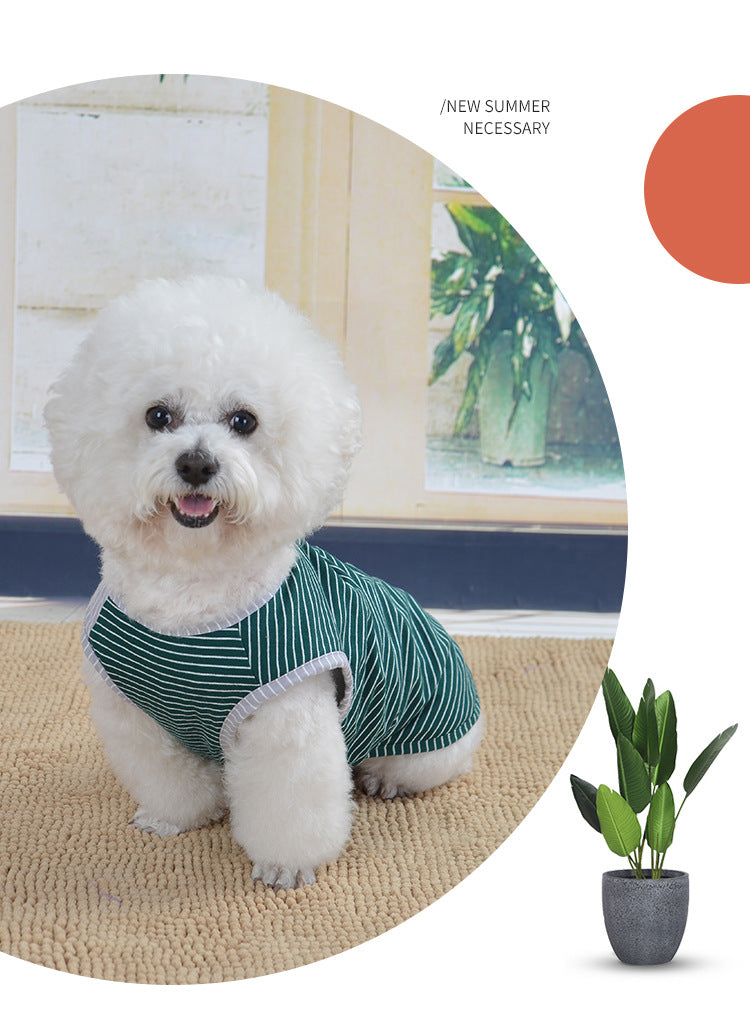 KFX-5477821 Pure Cotton Striped Knitted Dog Vest in Red and Green, Sizes XS to 5XL