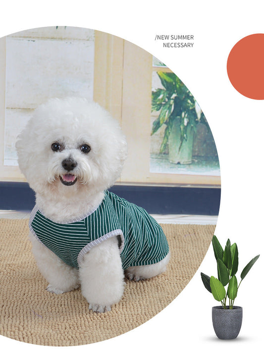 KFX-5477821 Pure Cotton Striped Knitted Dog Vest in Red and Green, Sizes XS to 5XL