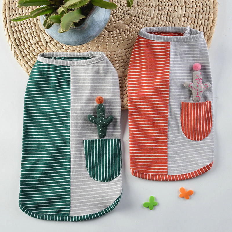 KFX-5477821 Pure Cotton Striped Knitted Dog Vest in Red and Green, Sizes XS to 5XL