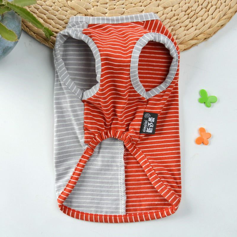 KFX-5477821 Pure Cotton Striped Knitted Dog Vest in Red and Green, Sizes XS to 5XL