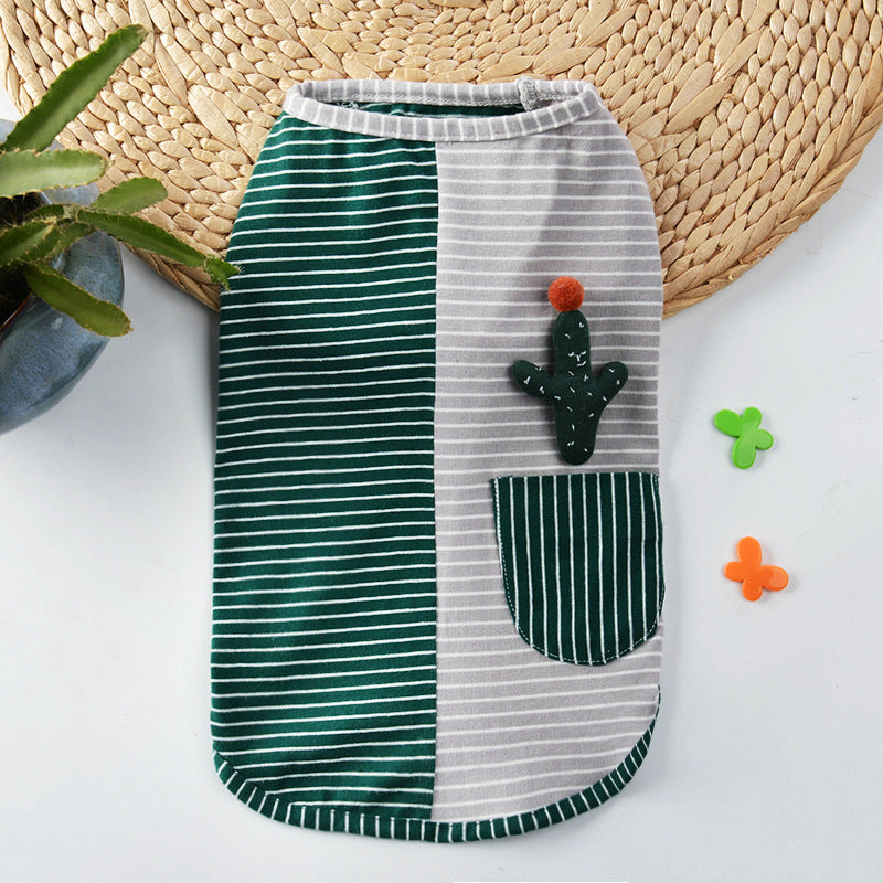 KFX-5477821 Pure Cotton Striped Knitted Dog Vest in Red and Green, Sizes XS to 5XL