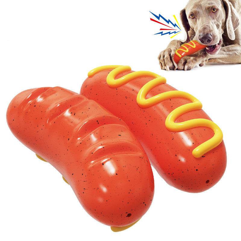 KFX-5478077 Dog-Safe TPR Molar Rod Toy - Hot Dog Sausage Design