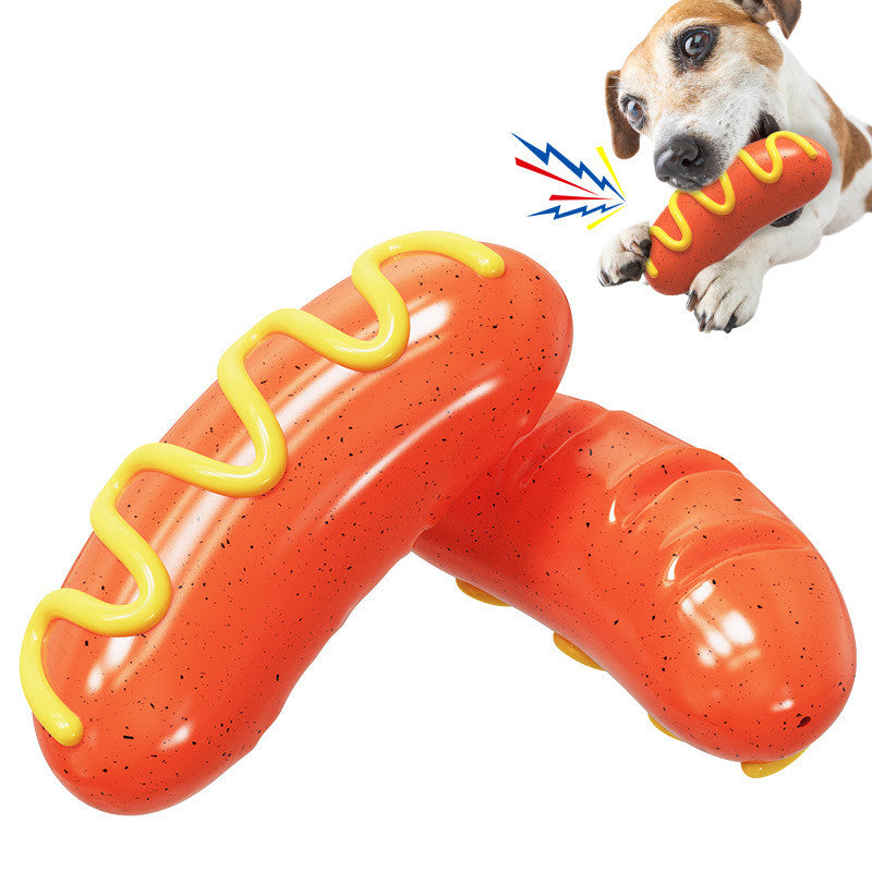 KFX-5478077 Dog-Safe TPR Molar Rod Toy - Hot Dog Sausage Design
