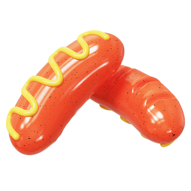 KFX-5478077 Dog-Safe TPR Molar Rod Toy - Hot Dog Sausage Design