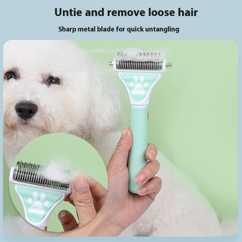 KFX-5478845 Pet Knot Untying Comb for Dogs and Cats - Durable Plastic and Metal Design in Yellow and Green