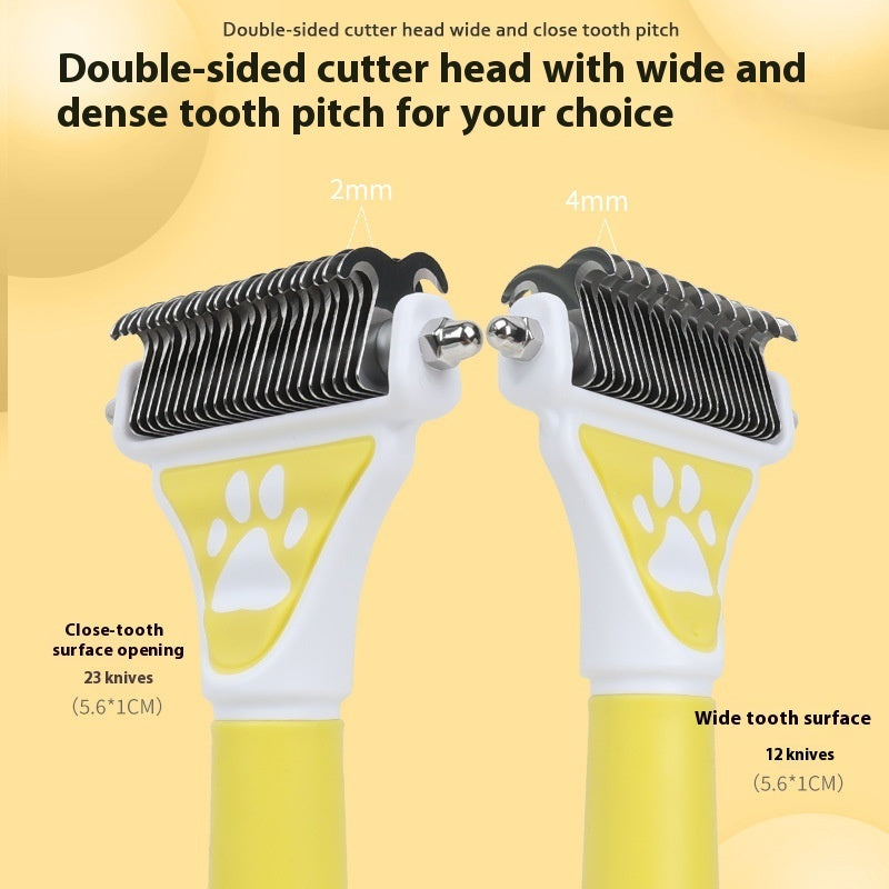KFX-5478845 Pet Knot Untying Comb for Dogs and Cats - Durable Plastic and Metal Design in Yellow and Green