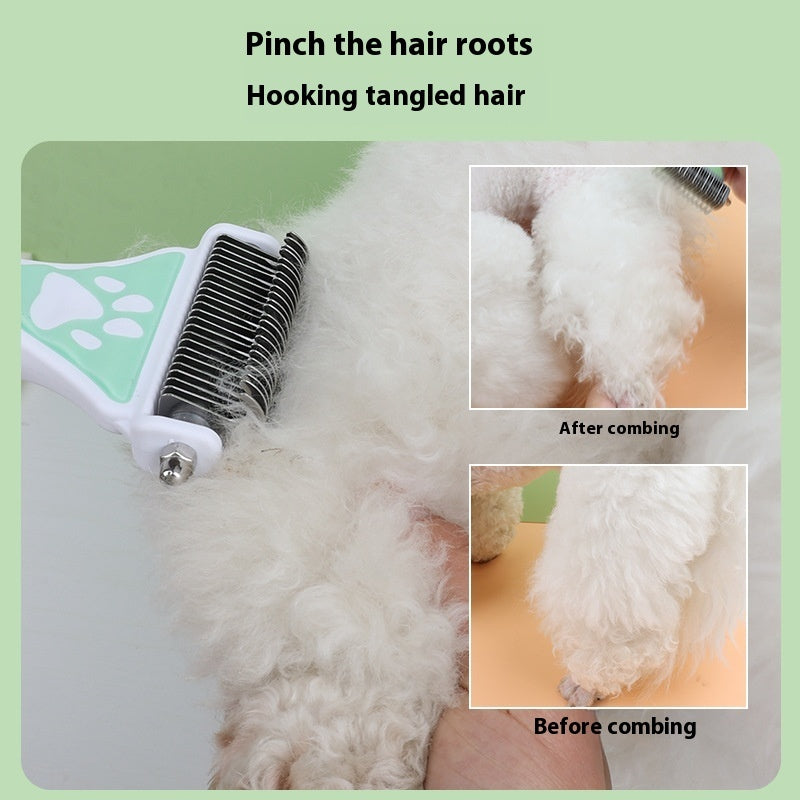 KFX-5478845 Pet Knot Untying Comb for Dogs and Cats - Durable Plastic and Metal Design in Yellow and Green