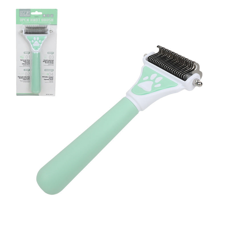 KFX-5478845 Pet Knot Untying Comb for Dogs and Cats - Durable Plastic and Metal Design in Yellow and Green