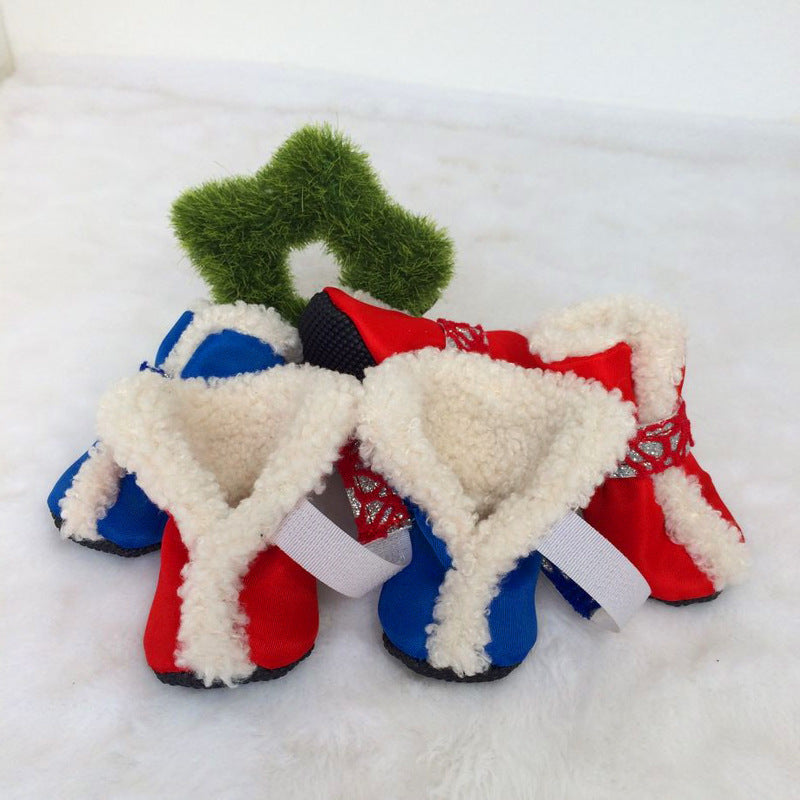 KFX-5479869 Waterproof Cotton Snow Boots for Pets - Padded Winter Shoes in Red and Blue, Sizes 1# to 4#