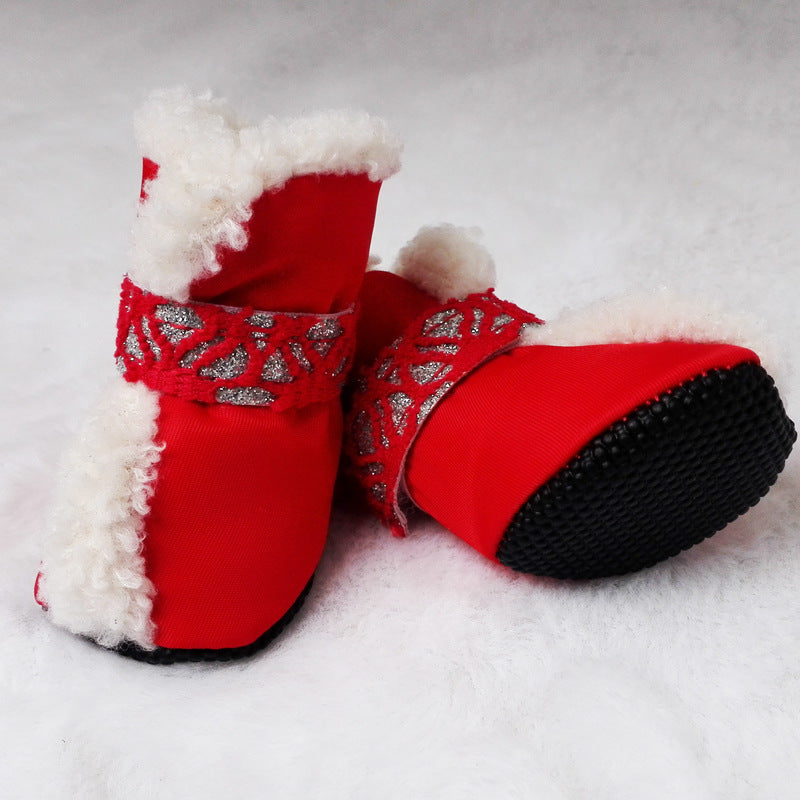 KFX-5479869 Waterproof Cotton Snow Boots for Pets - Padded Winter Shoes in Red and Blue, Sizes 1# to 4#