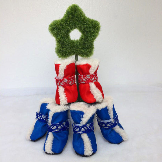 KFX-5479869 Waterproof Cotton Snow Boots for Pets - Padded Winter Shoes in Red and Blue, Sizes 1# to 4#
