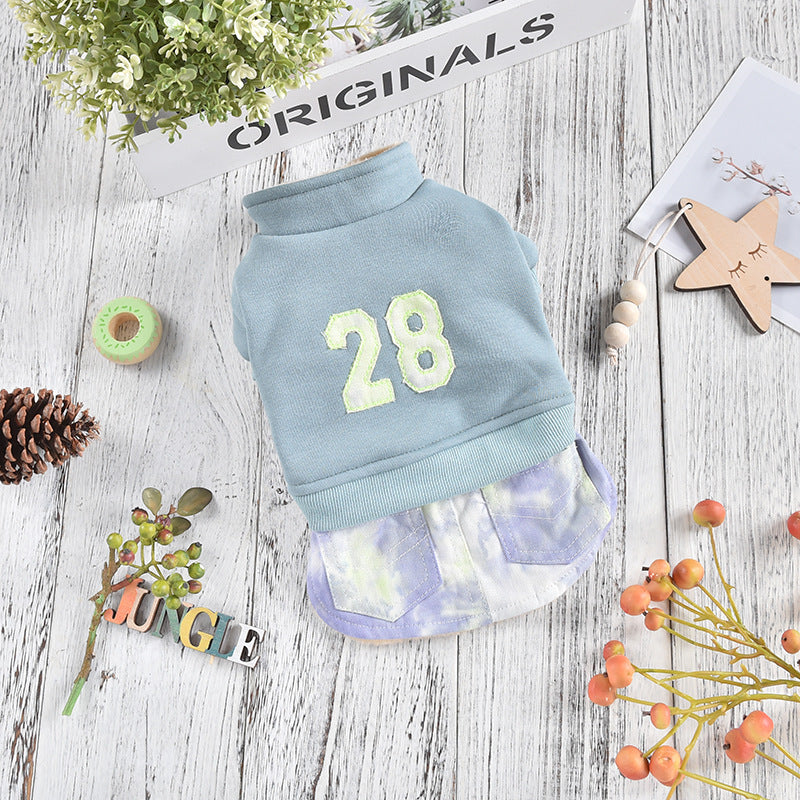 KFX-5481405 Casual Denim Skirt for Pets in Green and Rose Red - Autumn and Winter Wear