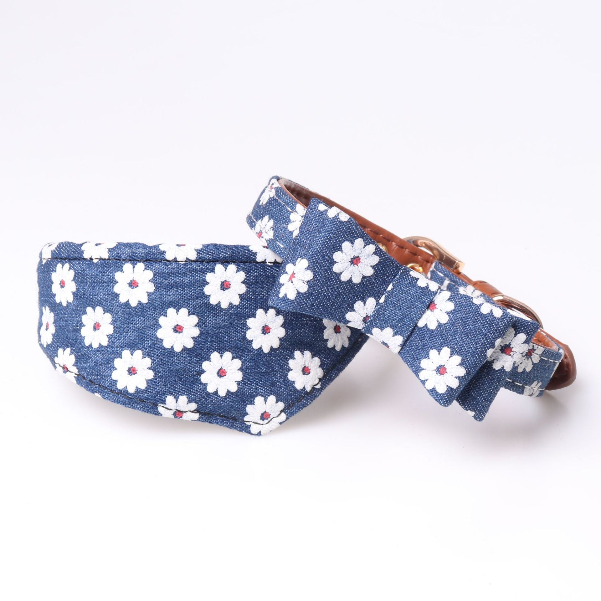 KFX-5484989 Adjustable Bowknot and Triangle Collar Bib Set in Blue - PU Material, Multiple Sizes Available