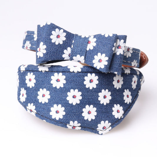 KFX-5484989 Adjustable Bowknot and Triangle Collar Bib Set in Blue - PU Material, Multiple Sizes Available