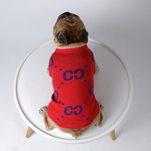 KFX-5486781 Thick Red Wool Pet Sweater for Autumn and Winter - Sizes S to XXL