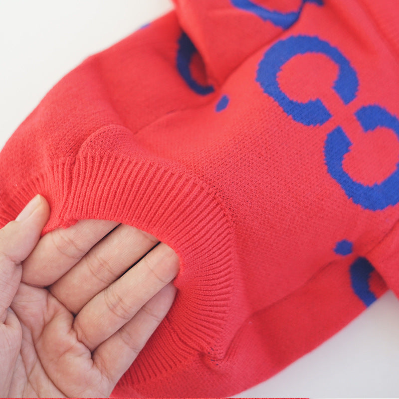KFX-5486781 Thick Red Wool Pet Sweater for Autumn and Winter - Sizes S to XXL