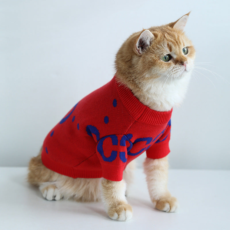 KFX-5486781 Thick Red Wool Pet Sweater for Autumn and Winter - Sizes S to XXL