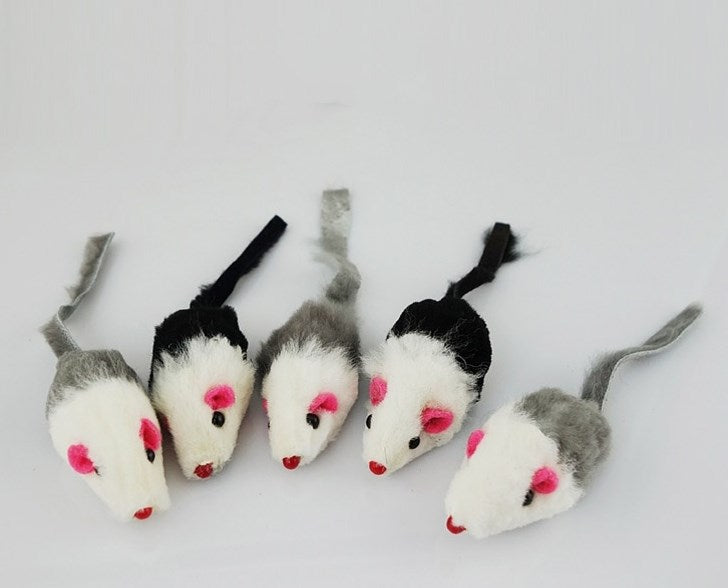 KFX-5488445 Natural Rabbit Fur Fake Mouse Cat Toy - 5 Pack