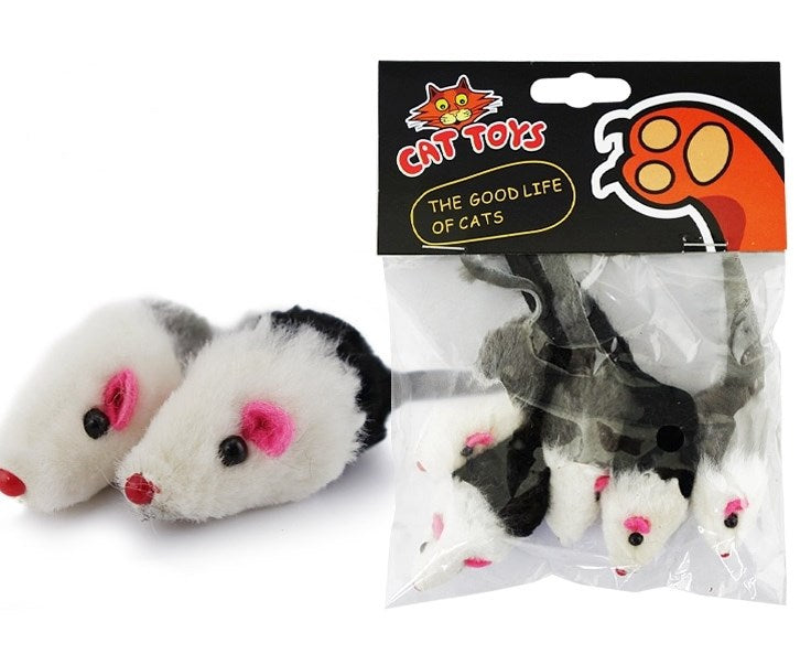 KFX-5488445 Natural Rabbit Fur Fake Mouse Cat Toy - 5 Pack